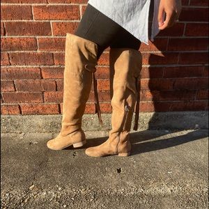 JustFab Taupe Over-the-Knee Boots
